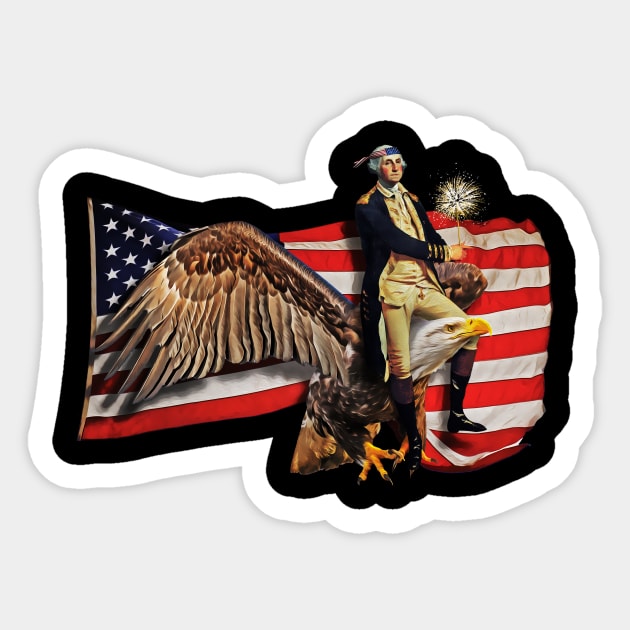 George Washington Riding Bald Eagle American Flag Sticker by HolidayoftheWeek